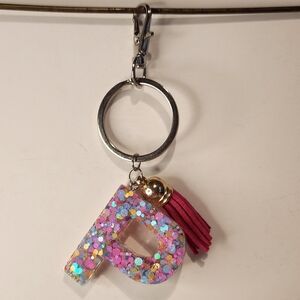 4” Handmade Letter “P” Resin Multi-Color Color-Shift Glitter Tassel Keychain